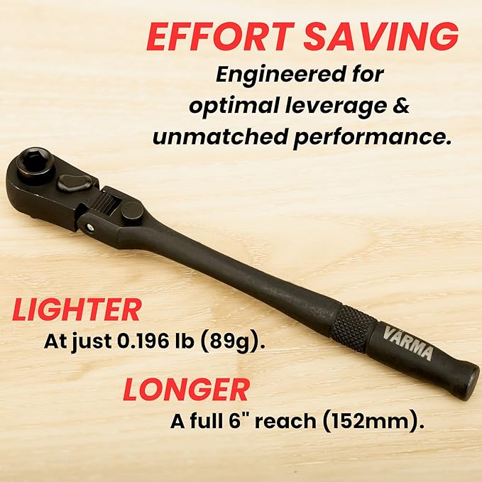 1/4" Drive Dual Flex Head Ratchet & Bit Driver – 6-inch long, 72-Tooth, 5° Swing Arc, High Torque, Chrome Vanadium Steel