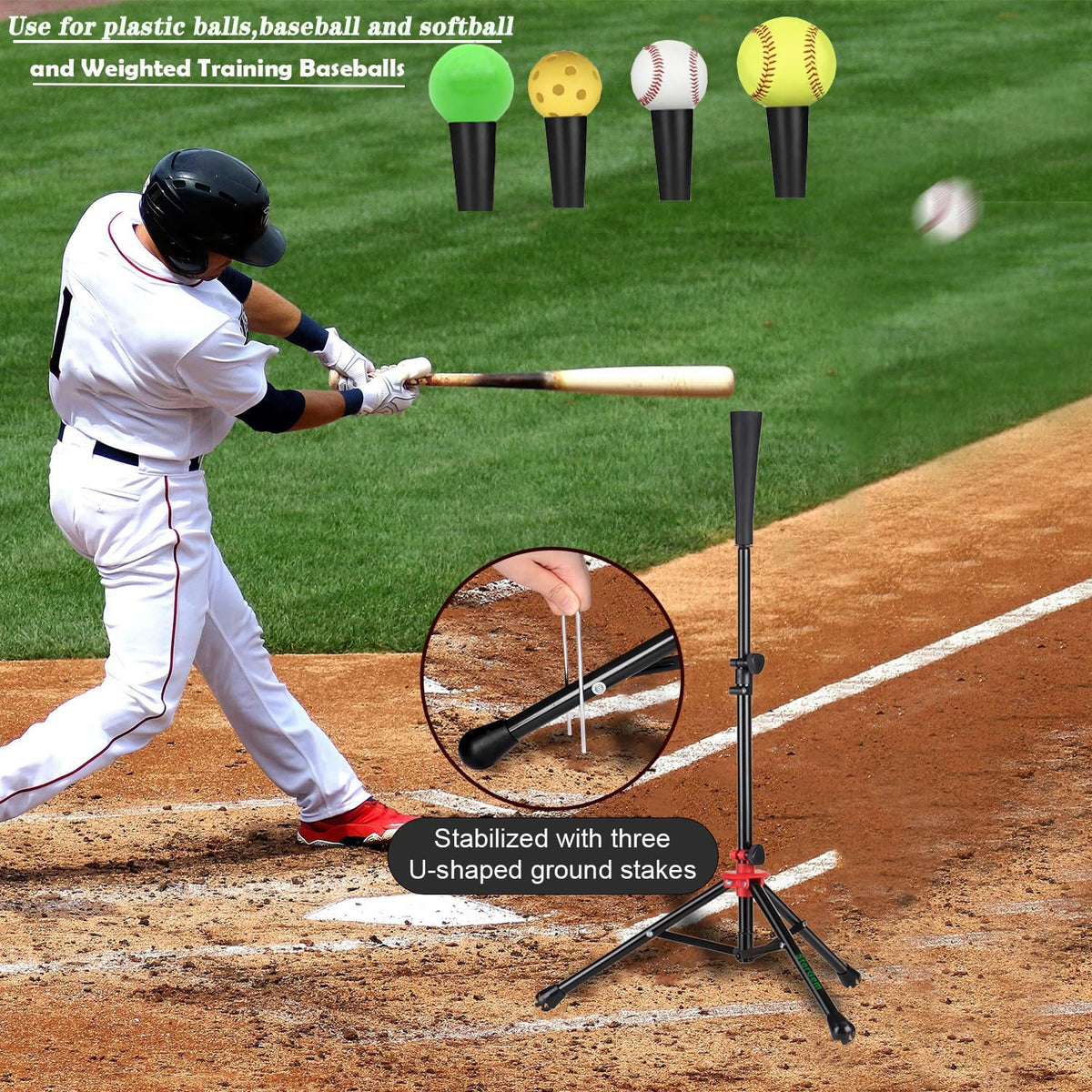 Storgem Baseball & Softball Batting Tee - Adjustable Height Portable Tripod Stand with Carrying Bag