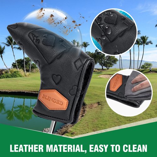 Golf Putter Covers Black Poker Mallet Putter Headcovers Blade Putter Cover Golf Headcover Leather Golf Club Covers with Magnetic Closure for Most Brand (for Blade Putter)