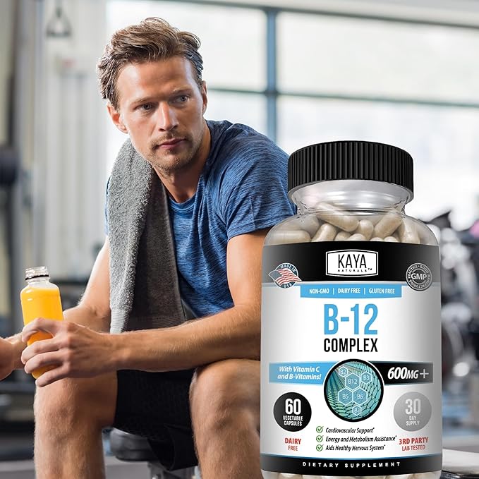 Kaya Naturals B-12 Complex | Multivitamin Supplement for Women & Men | Energy and Metabolism Booster | Vitamin Supplement with Biotin, Choline, Inositol, Folate, and Vitamin C – 60 Count