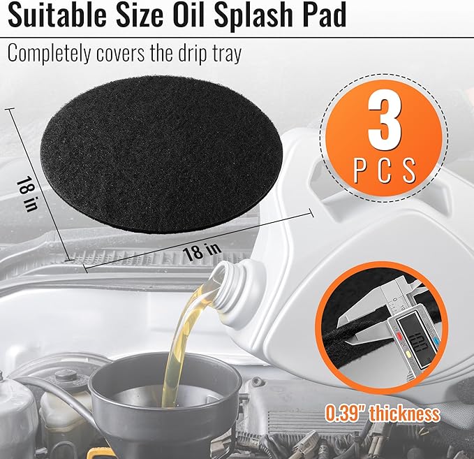 Saillong 3 Pcs 18'' Round Oil Drain Splash Pad, No Splatter Pad Fit 1.5-20 Gal Oil Drain Pan, Anti Splash Oils Change Mat for Car Changing Oils Transmission Drains Pan