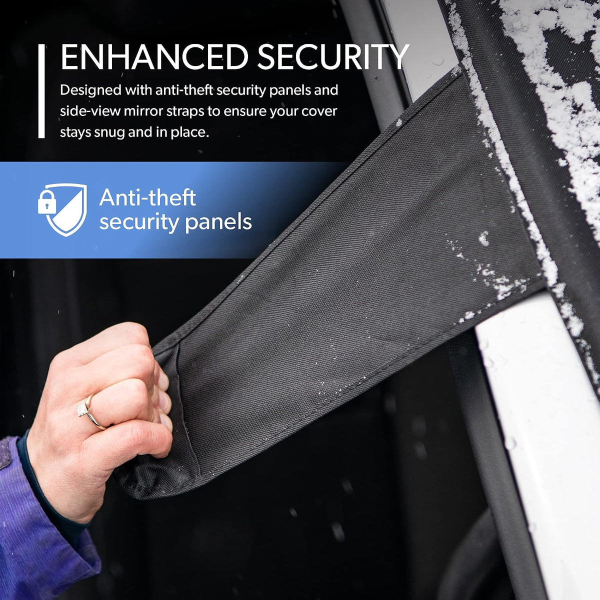 FrostGuard Plus | Winter Windshield Cover for Ice and Snow, XL Size (Black) - Built-in Security Panels, Wiper Blade Coverage + Mirror Covers - Fits XL Size Cars, Trucks and SUVs, 68 x 41 Inches