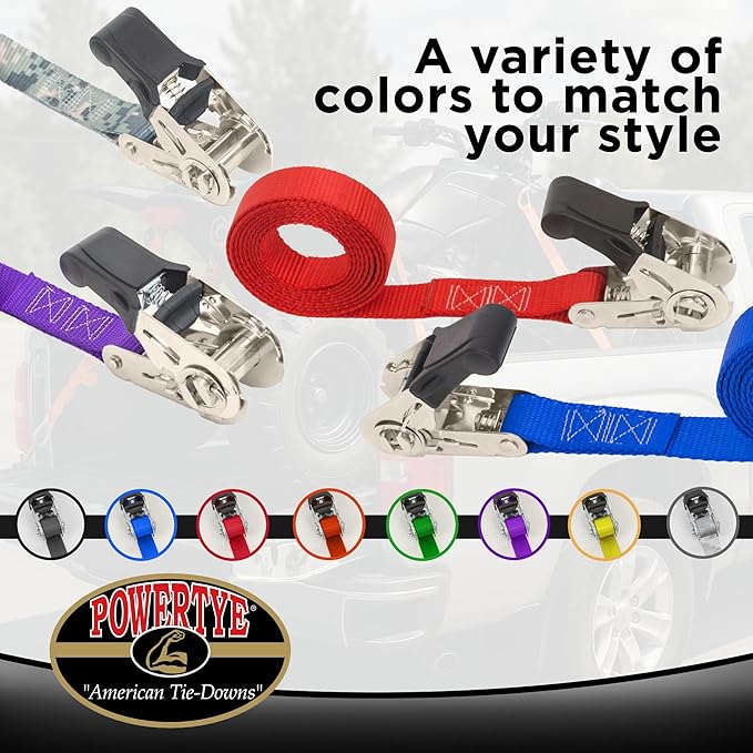 PowerTye - Endless Ratchet Strap - 1in x 4ft Easy Grip (Hookless), Tie Down Strap w/ 400 lb. Working Load Limit / 1,200 lb. Break Strength, Ideal for Motorcycle, ATV, Bike, & Coolers, Black 2-Pack