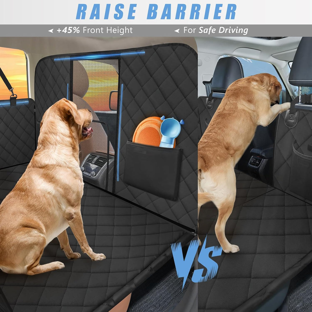 Hard Bottom Dog Car Seat Cover for Back Seat, High Barrier