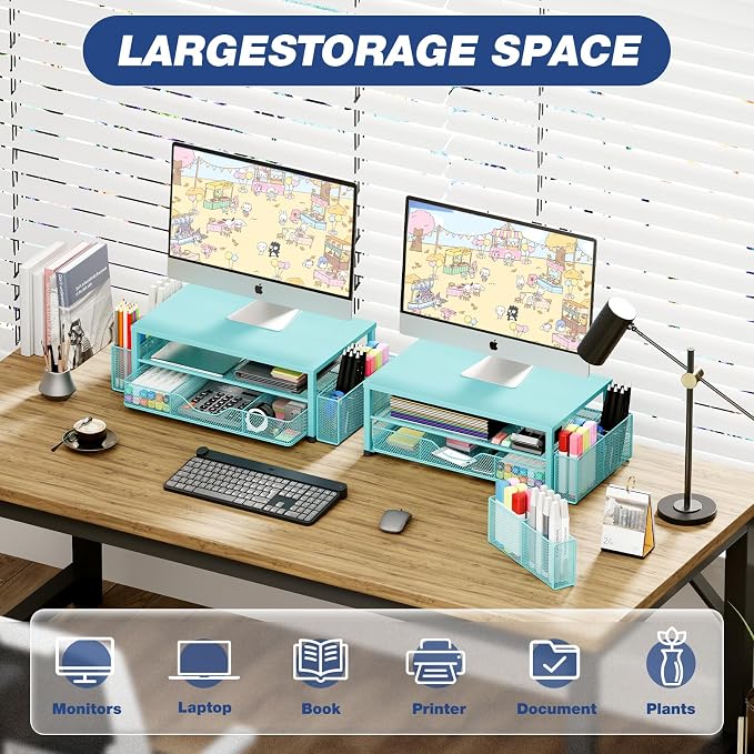 OPNICE Desk Organizers and Accessories, 2-Tier Computer Monitor Stand Riser