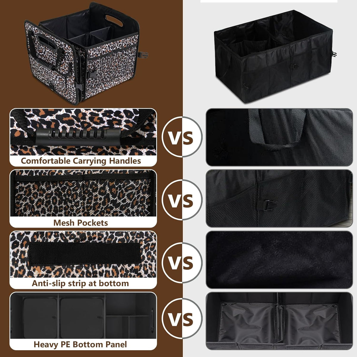 AOPHY Leopard Print Trunk Organizer - 95L Large Capacity, Non-Slip Bottom, Waterproof, Portable Car Storage for SUV, Truck, Sedan