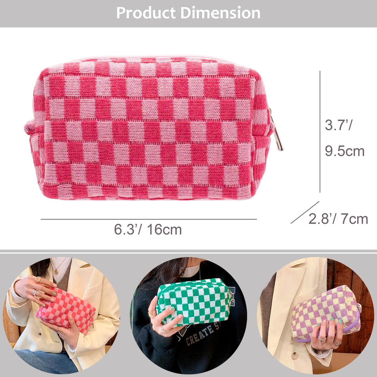 Checkered Makeup Bag for Purse, Small Travel Cosmetic Pouch,Colorful,6 Pack