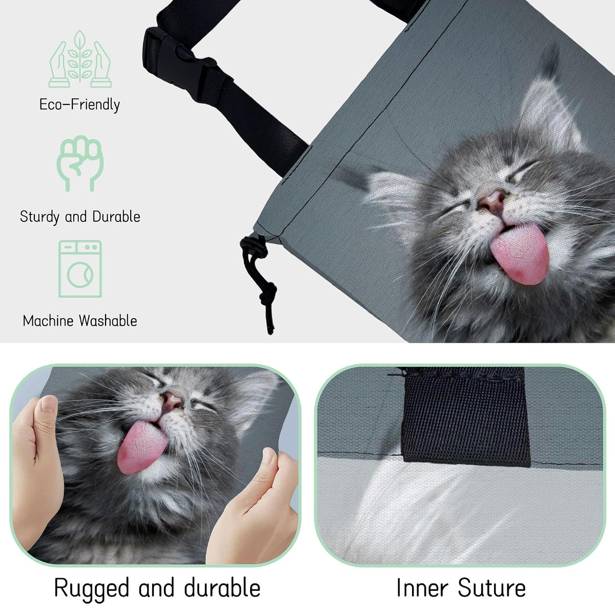 Adorable Cat Car Garbage Bag,Kitten Yawning Waterproof Small Car Trash Bag Hanging Back of Seat,Drawstring Hanging Car Trash Bag with Adjustable Buckle for Car Accessories