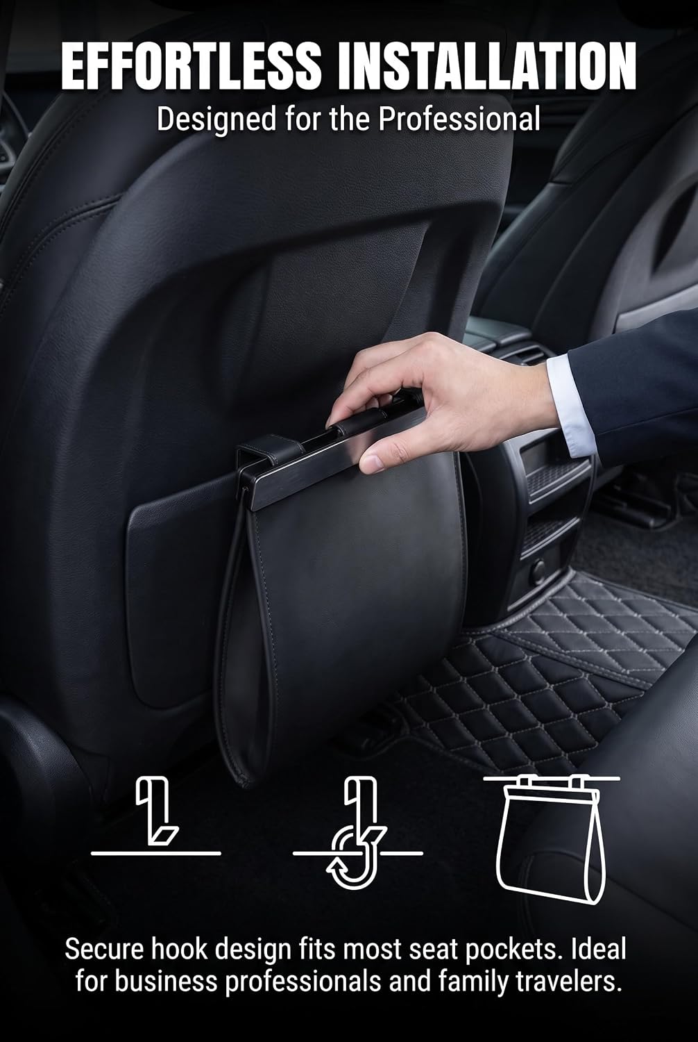 Car Trash Can with LED, Leather Trash Bag Hanging with LED Light, Magnet Garbage Can for Back Seat, Console and Door, Universal for Most Cars, SUVs, Trucks (Black)