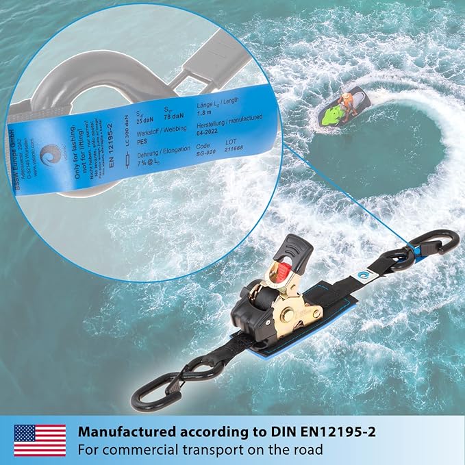 valonic Racoon - Retractable Ratchet Straps - 1300 lbs, with Protection pad and Hooks, 6 ft x 1 in, 2 Pack Black - Boat tie Down Straps