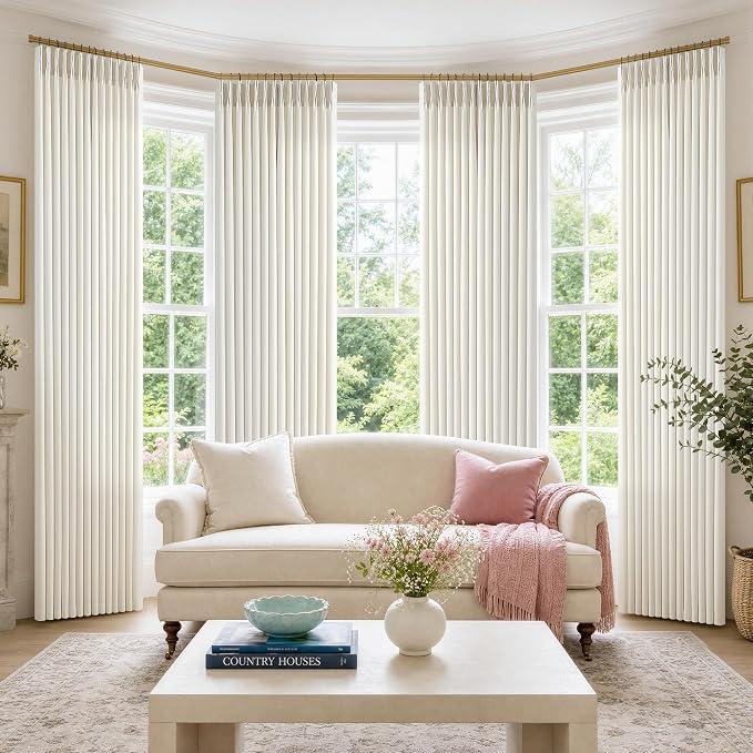 Natural Cream Linen Pinch Pleated 94 Inch Curtains