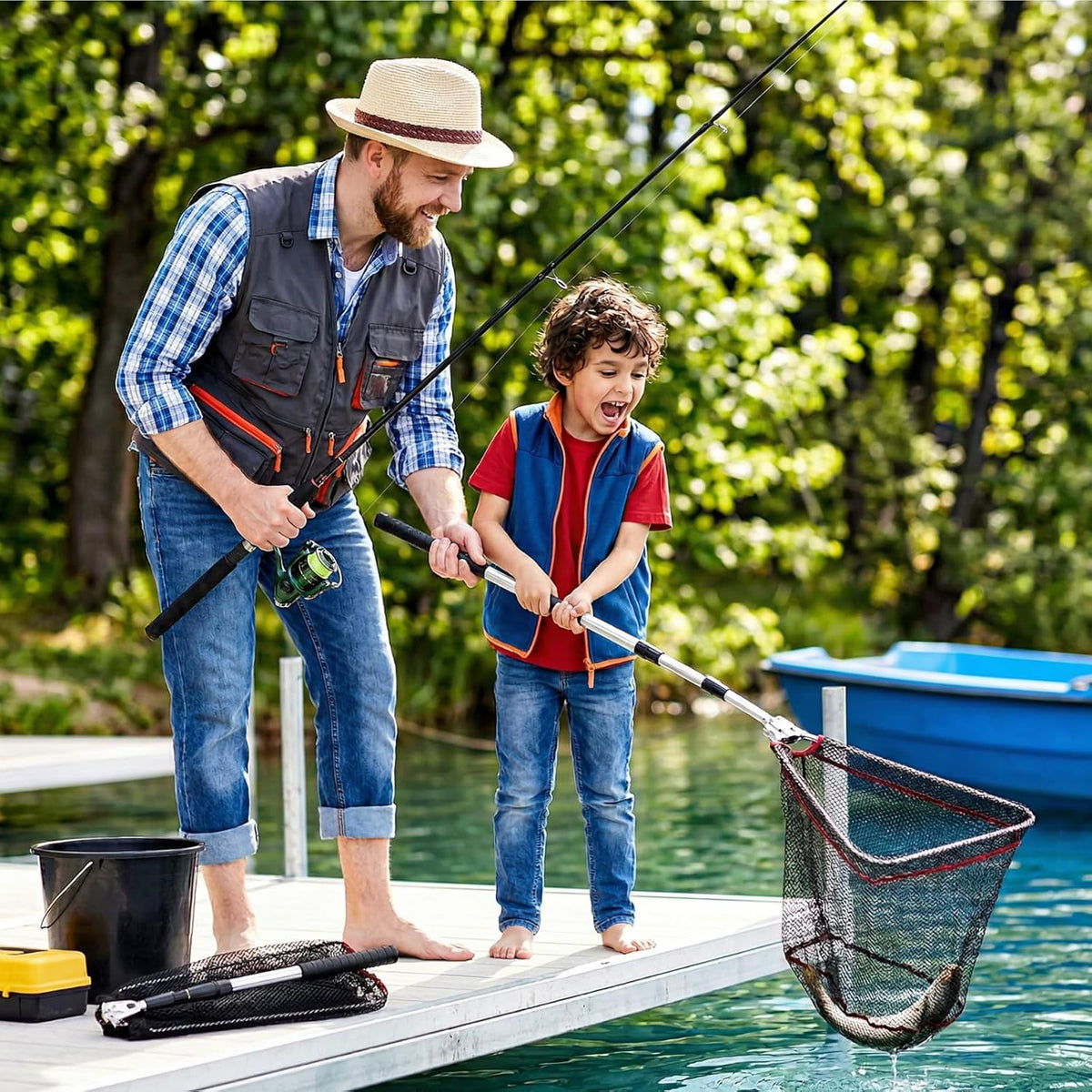 ZENFUN Fishing Net - Telescopic Pole Handle, Collapsible Nylon Mesh for Freshwater & Saltwater | Extends to 51" (Black, White)