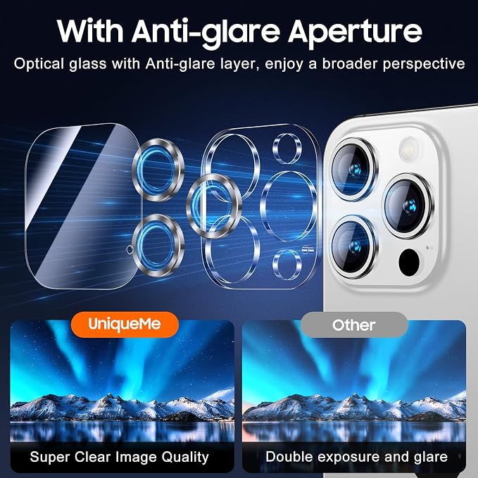 UniqueMe Compatible for 3 Pack iPhone 15 Pro/iPhone 15 Pro Max Camera Lens