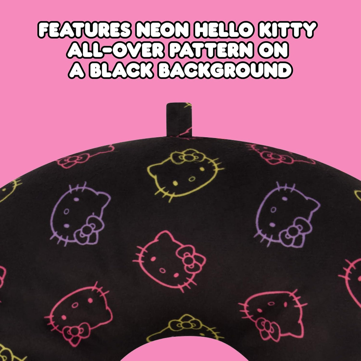 Hello Kitty Neck Pillow, Memory Foam Travel Accessories for Airplane, Car, and Office, Comfortable and Breathable, Black