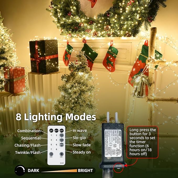 Dailyart Fairy Lights Plug in 500 Led with Remote 42Ft String Light with Timer Waterproof Lights for Bedroom Wreath Party Window Wedding Decoration Warm White Green Wire