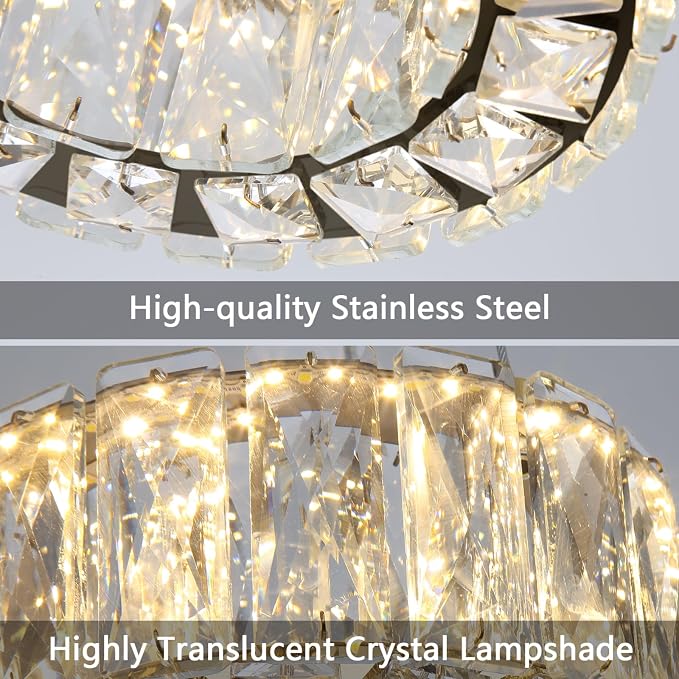 HAIXIANG Modern Crystal Chandelier Dimmable LED 8 Inch Ring Pendant Lights