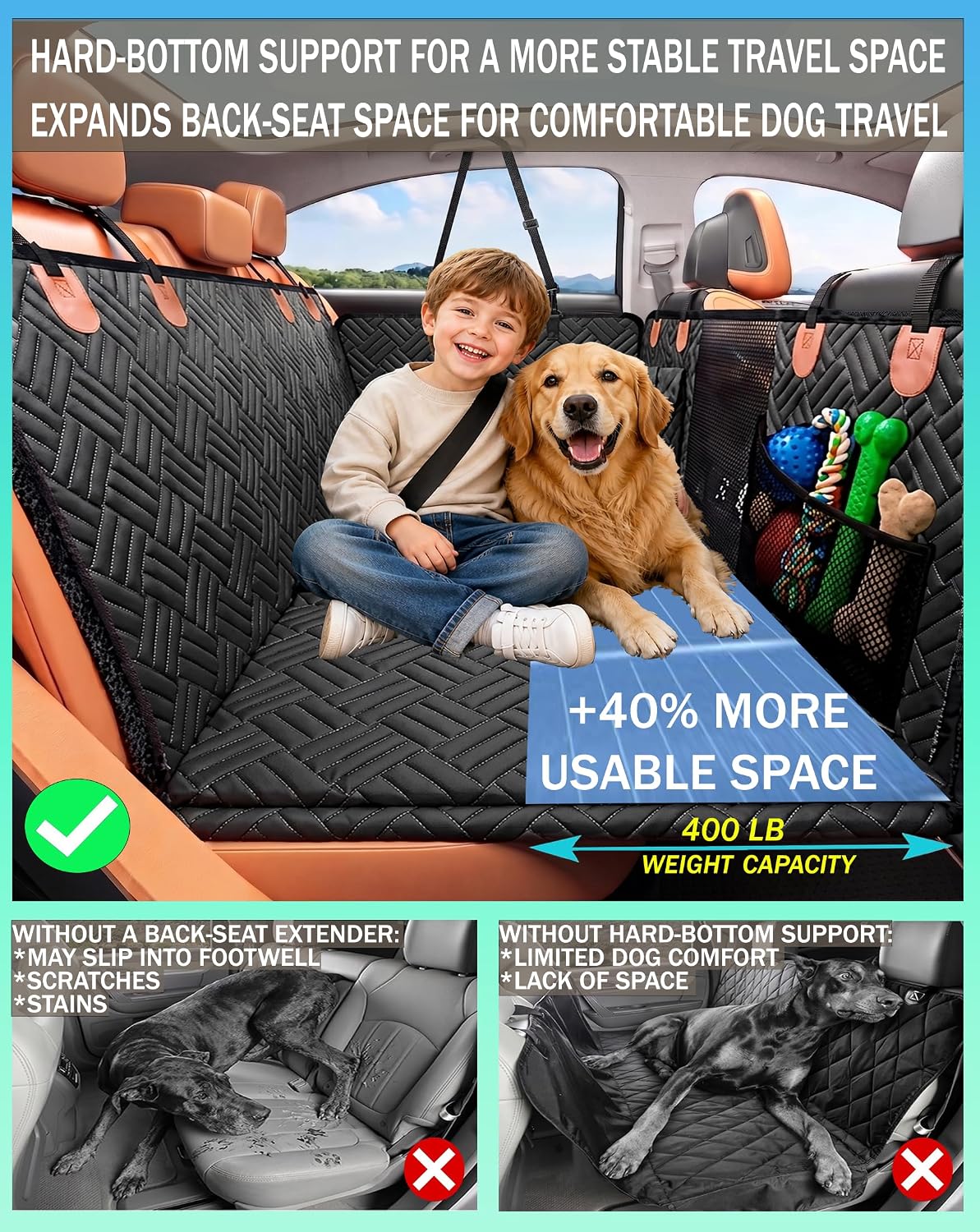 Hard Bottom Dog Car Seat Cover, Waterproof Dog Hammock
