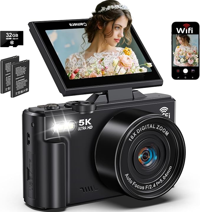 5K Digital Camera for Photography, 75MP WiFi Vlogging Camera for YouTube