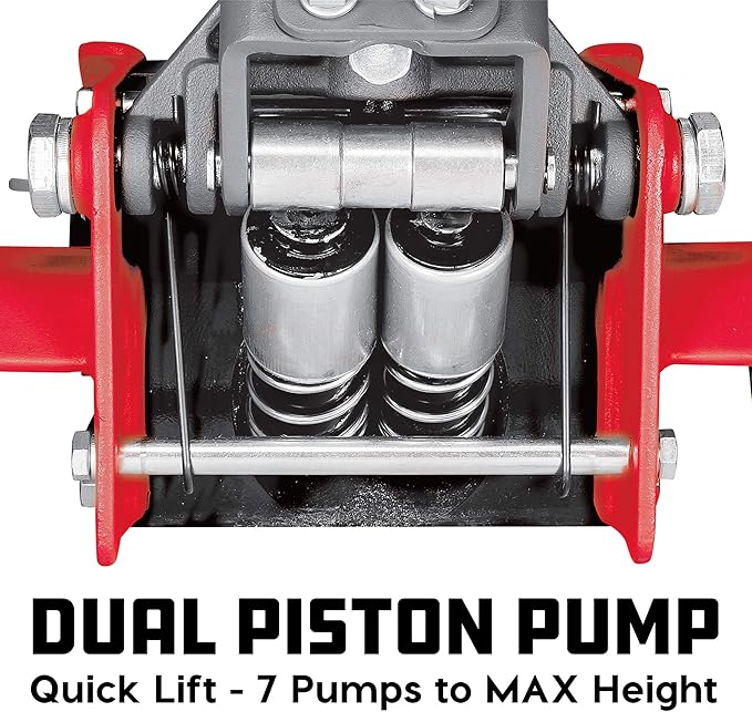 Powerbuilt 2.5 Ton Low Profile Fast Lift Floor Jack – Heavy Duty Dual Piston Quick Pump, 3" to 19.5" Lift Range for Cars, Trucks, SUVs – Precision Foot Pump, Wide Saddle – 240076