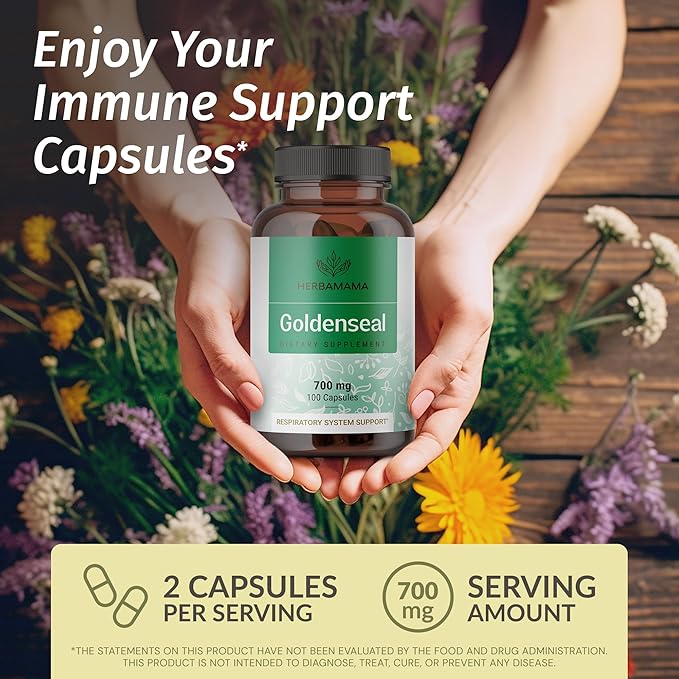 HERBAMAMA Black Elderberry and Goldenseal Kit - Bundle of Elderberry Extract & 700mg Goldenseal Root Capsules - Vegan, Non-GMO, Sugar & Gelatin-Free - 2 Pack