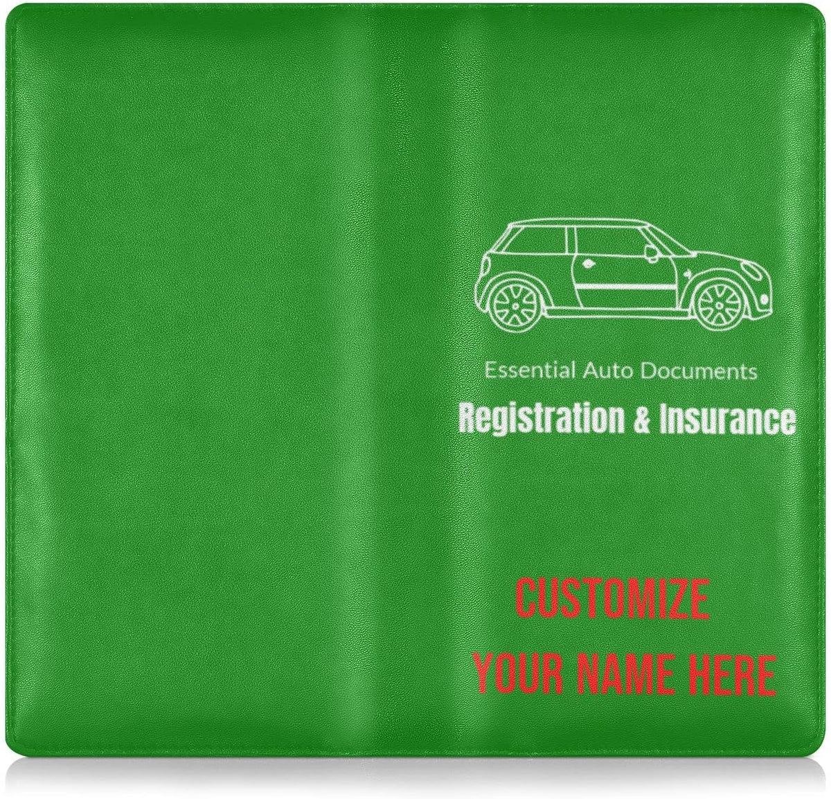 Custom Car Registration and Insurance Card Holder Personalized Leather Glove Box Organize Men Women Wallet Accessories Case for Cards, Essential Document Driver License Green