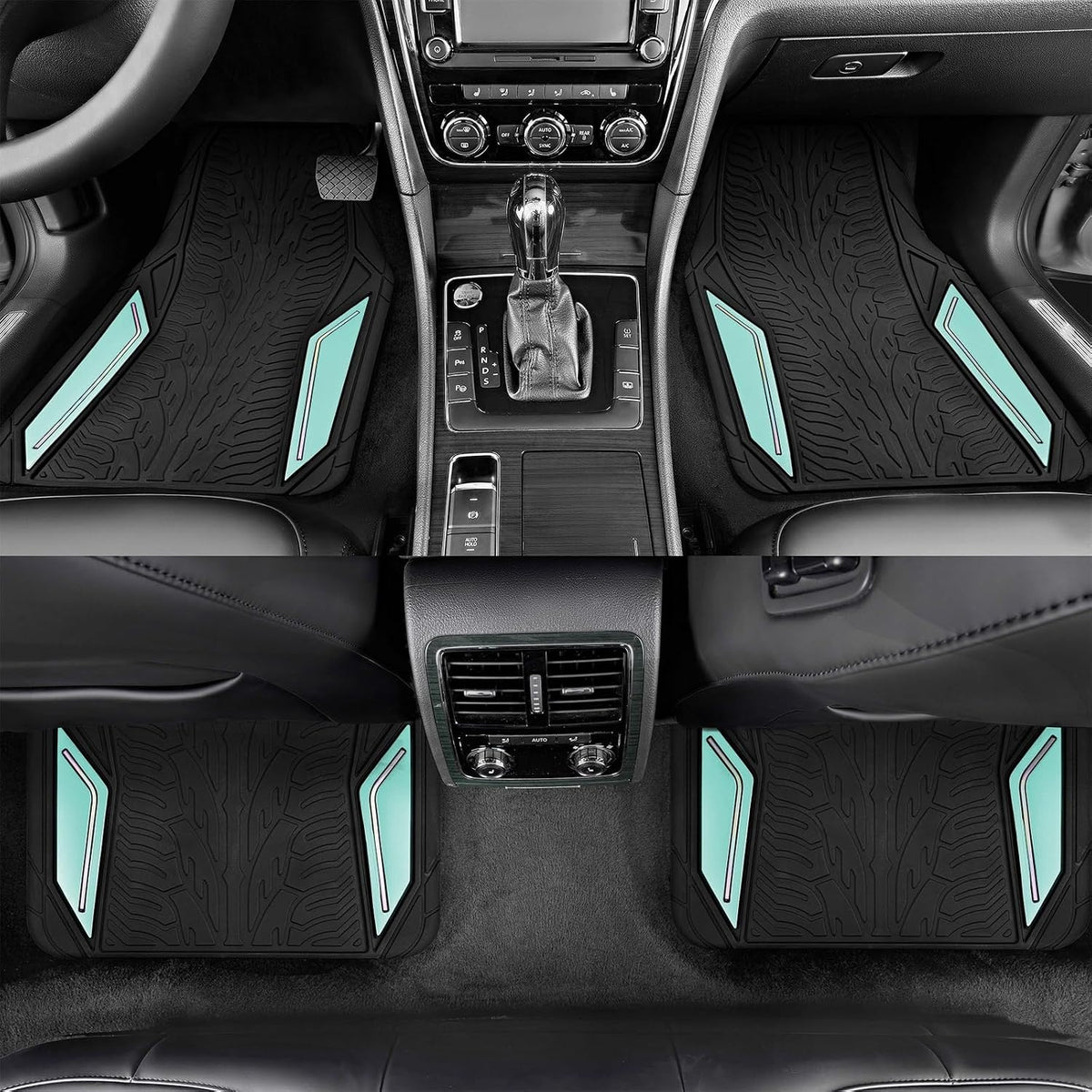 PIC AUTO Rubber Floor Mats, Mint Aluminum Film with Colorful Piping Floor Mats for Cars, Car Mats with Non-Slip Backing, All-Weather Protection, Trim-to-Fit Liner for Cars, SUVs, Trucks, Vehicles
