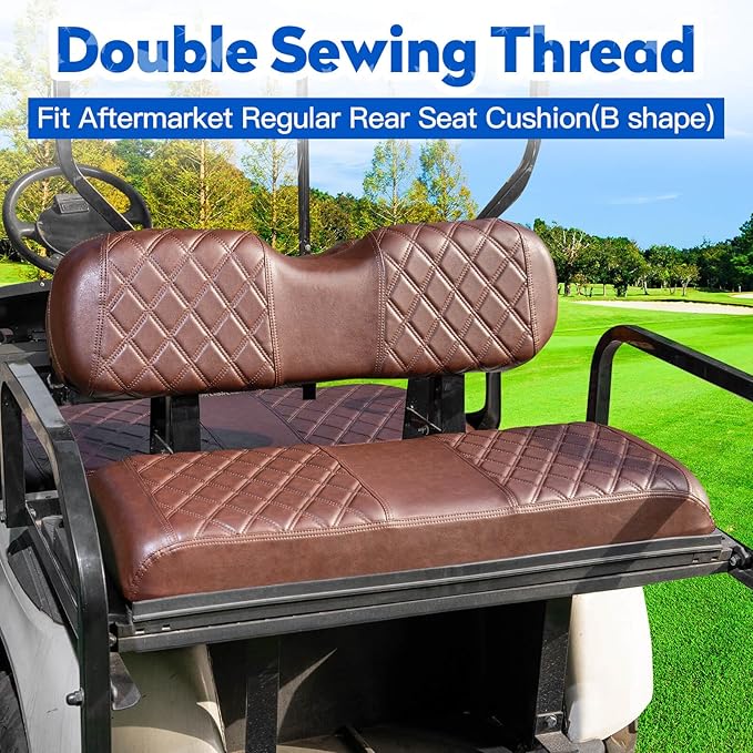 NOKINS 4PCS Golf Cart Diamond Seat Covers Kit, Front&Rear Seat Covers Fits EZGO TXT 1994-2013/EZGO RXV Standard Seat Cushion, EZGO Vinyl Seat Cover Accessories, No Staples(Brown Brown 8438)