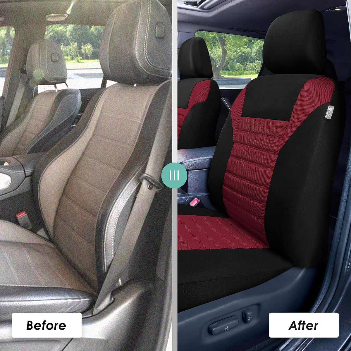 FH Group Car Seat Covers Full Set 3D Air Mesh - Universal Fit, Automotive Seat Covers,Low Back SeatCover,Airbag Compatible,Split Bench Rear Seat,Washable Car Seat Cover for SUV, Sedan Burgundy