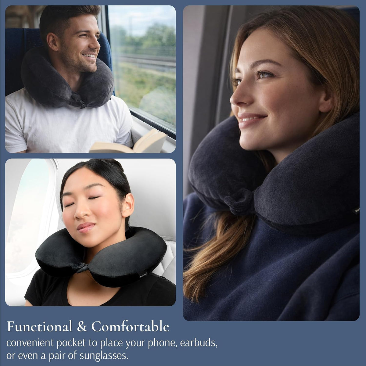 Brookstone Travel Neck Pillow - Lightweight U-Shaped Memory Foam Travel Pillow for Airplane, Car Travels & Sleeping, Grey