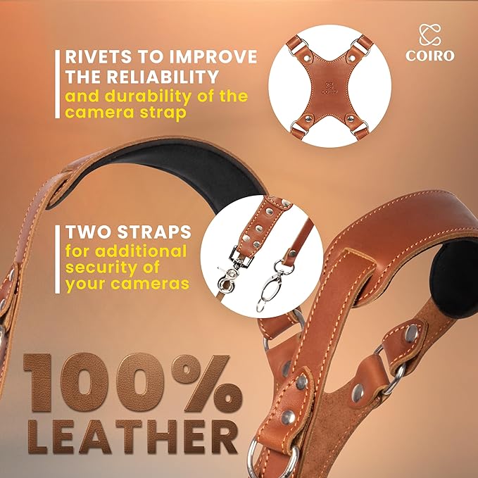 C Coiro Dual Camera Harness Shoulder Leather Camera Strap