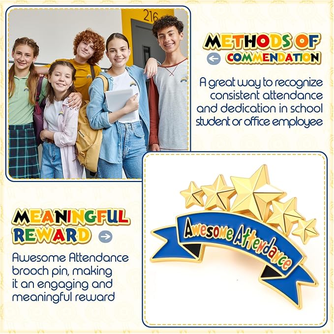 Huquary 100 Pcs Perfect Awesome Attendance Awards Awesome Attendance Star Lapel
