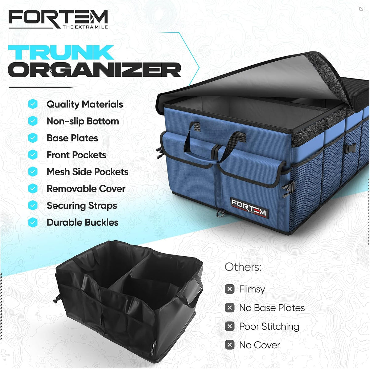 FORTEM Trunk Organizer - Foldable Car Organizer & Storage for SUVs & Trucks