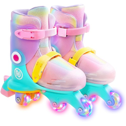 JajaHoho Roller Skates for Kids, Adjustable Convertible 2-in-1 Skates, Age 3-7,Junior Size 7-12, Light up Wheels Tri-Wheels to Inline Skates, for Boys Girls Toddler (Macaron, XS, US 7J-11J)