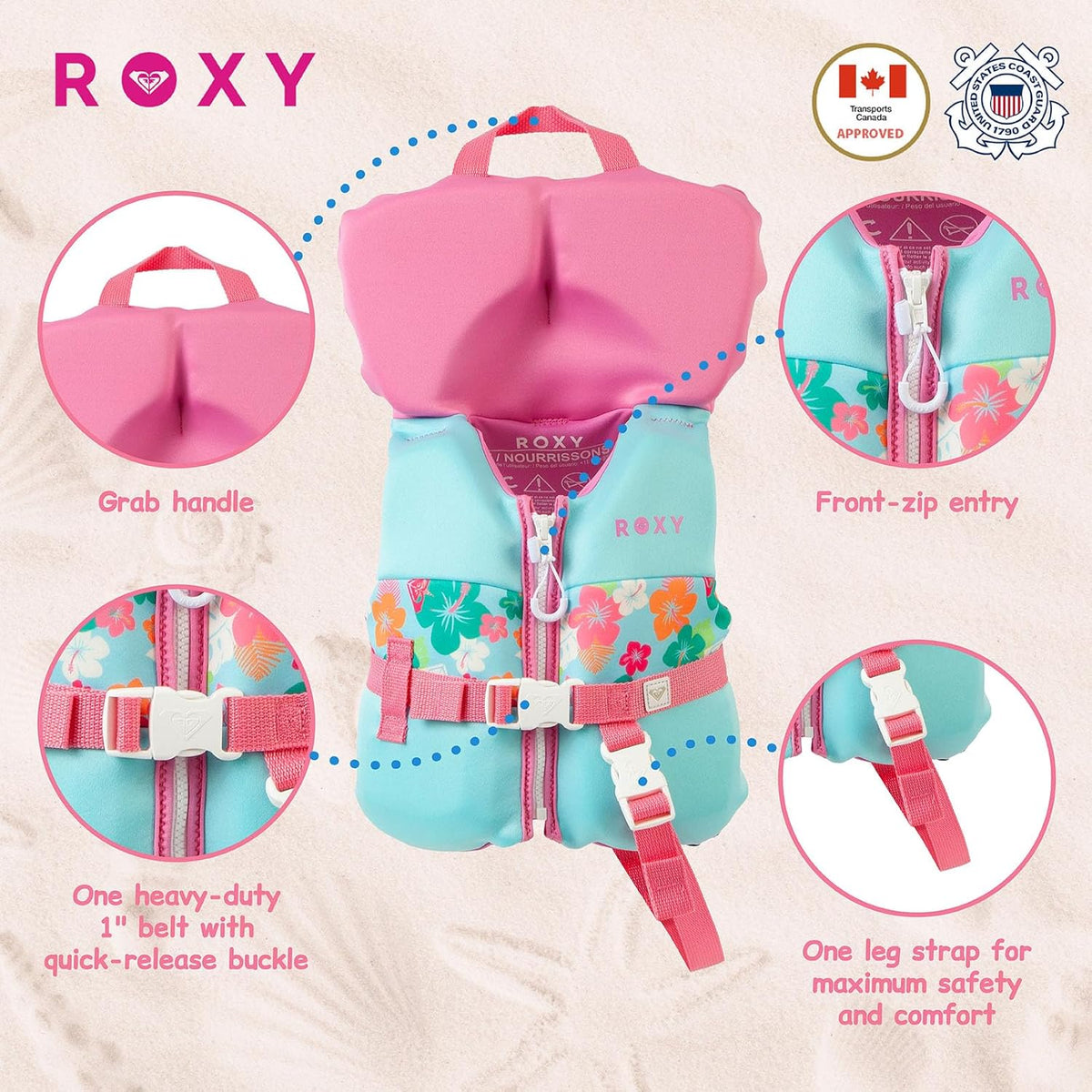 ROXY Youth Life Jacket - USCG Approved Type III PFD | Evoprene Vest for Boating & Watersports