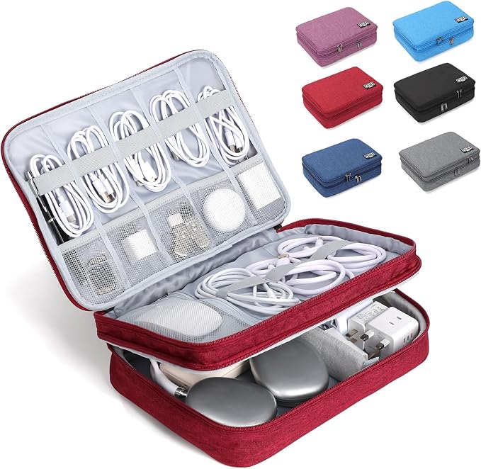 Large Electronic Organizer Travel Case, Double Layer Tech Accessories Bag