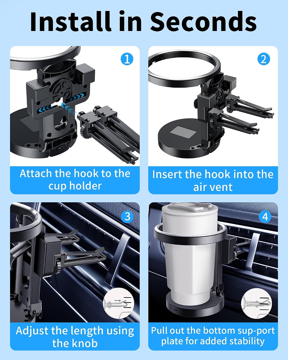 Hanging Cup Holder for Car Air Vent, Extra Car Cup Holder Expander Car Ashtray Drink Holders Clip On Outlet, Suitable for Cars and Trucks with Horizontal Blade Vents