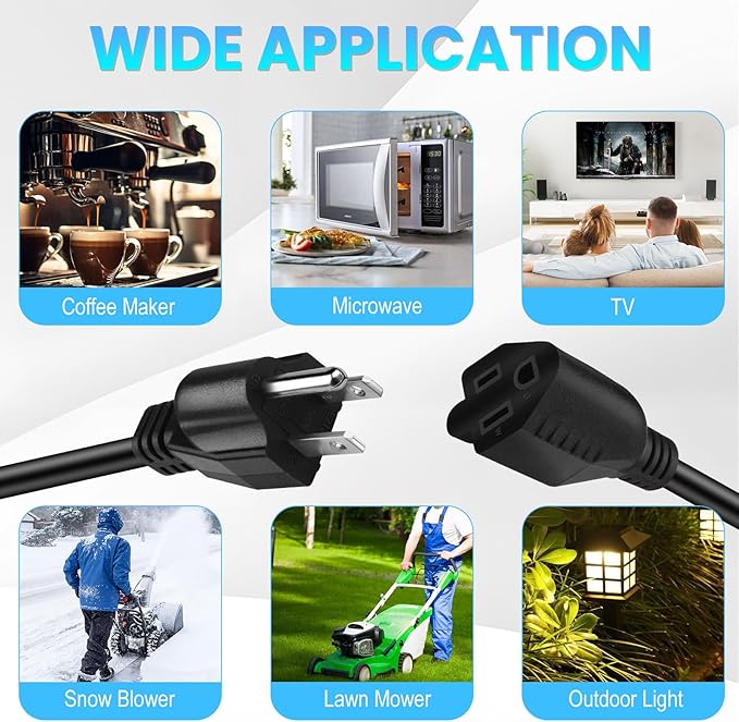 Short Power Extension Cord,16AWG/13A,Outlet Saver, 3 Prong Male Plug to Female Socket Heavy Duty Power Extension Cable (6FT/1.8M)