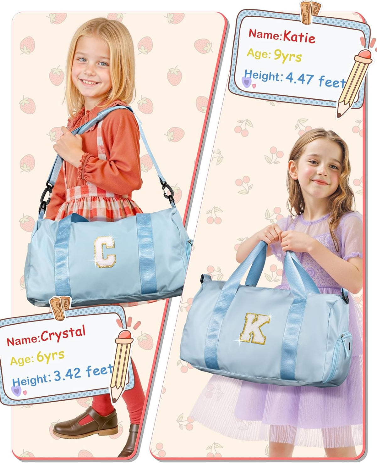 Skiennix Girls Gym Bag - Personalized Weekender Tote with Shoe Compartment & Makeup Pouch | Ideal Gift for 7-Year-Olds (Letter R)