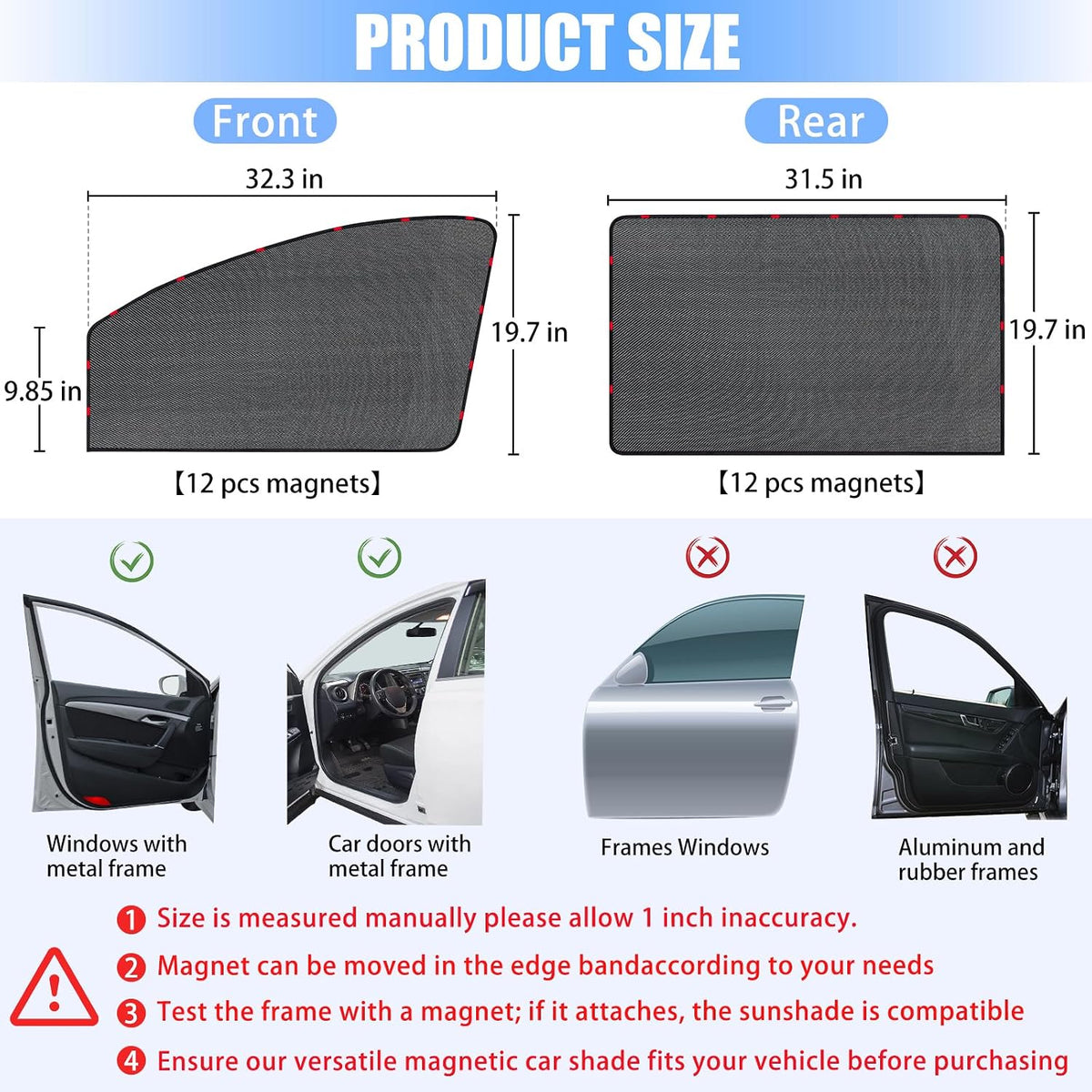 ZATOOTO Car Side Window Sun Shade 4 Pack, Window Shades for Baby Magnetic Mesh Sun Shade Protection from Heat and UV for Sleeping, Camping, Breastfeeding