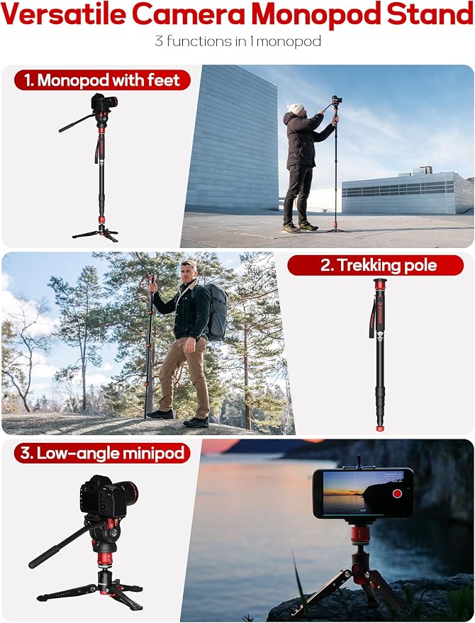IFOOTAGE Monopod Cobra 3 A180T, Telescopic Video Mono pod Compatible