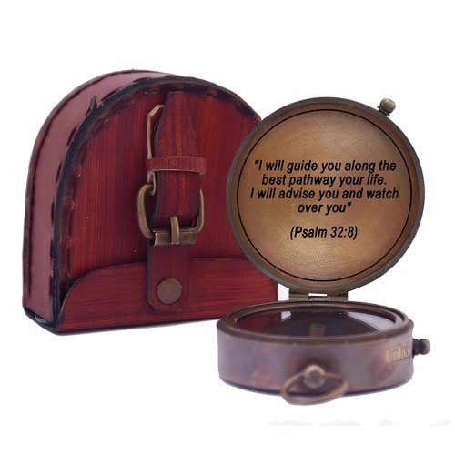 Brass Compass for Religious Gifts, Confirmation Gifts, Baptism Gifts, Best Easter, Christian Gifts for Men, Catholic Gifts, Birthday Gifts, Gifts for Teen Age, Graduation Gifts. (Psalm)