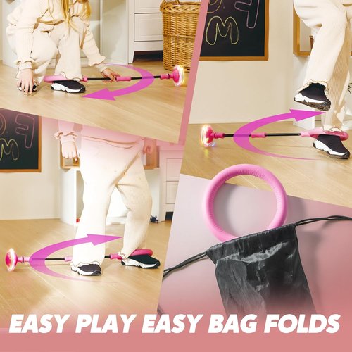 JOYIN Pink Ankle Skip Ball - Flashing Lights Indoor & Outdoor Toy for Kids 3+ | Foldable Sports Gift