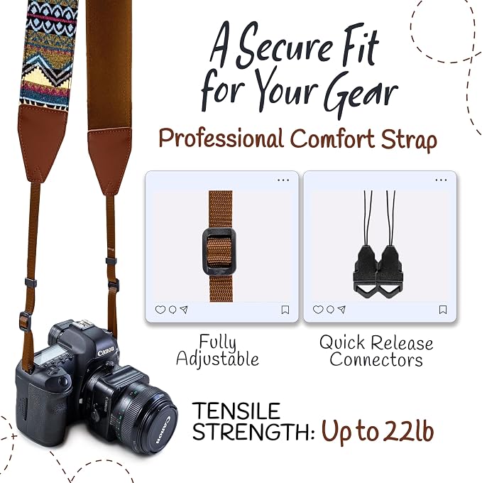 Art Tribute Camera Strap, Vintage Embroidered Neck Shoulder & Crossbody Camera