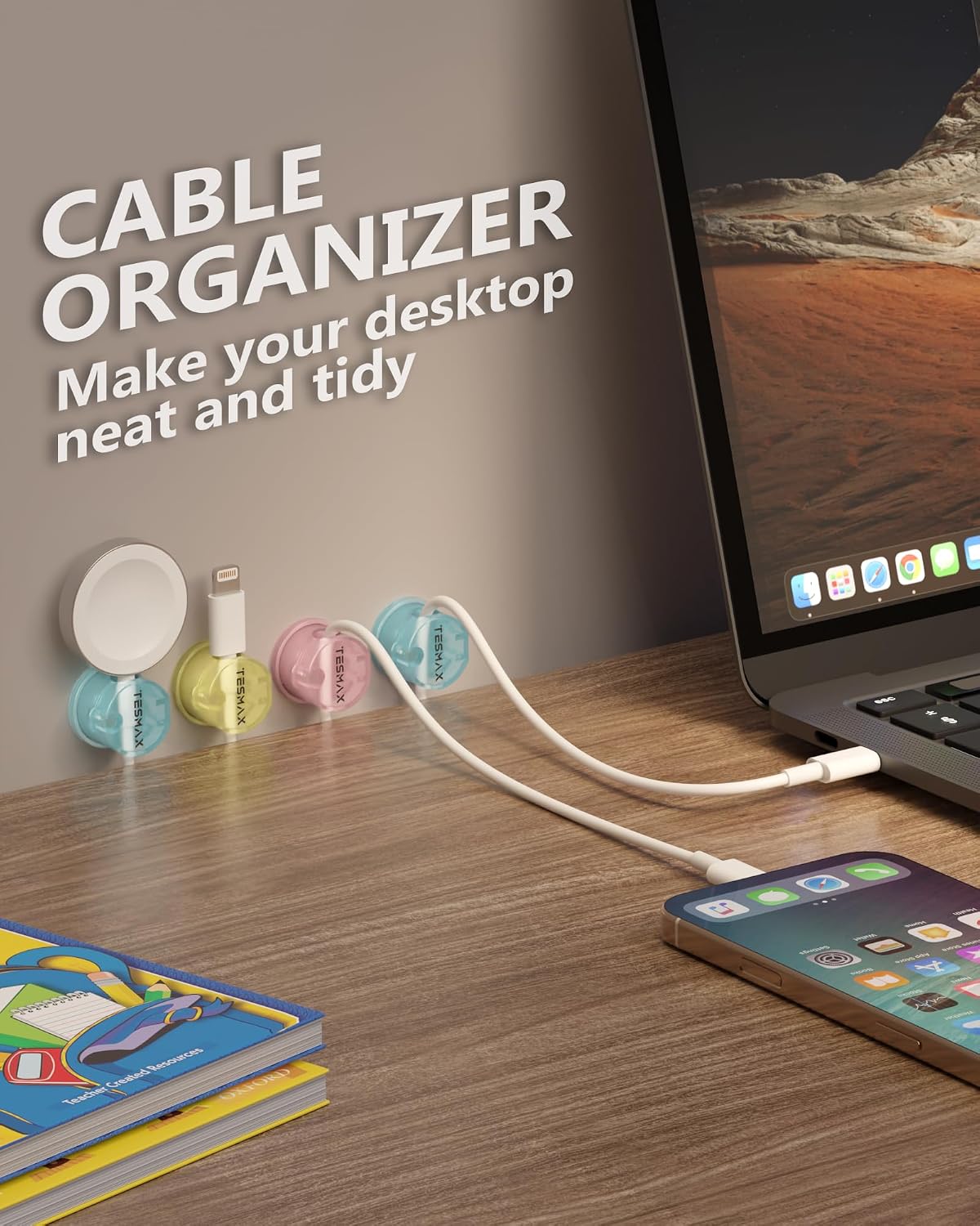 12Pack Magnetic Cord Holder 360° Rotating, 1s Lock Adhesive Desk Organizers