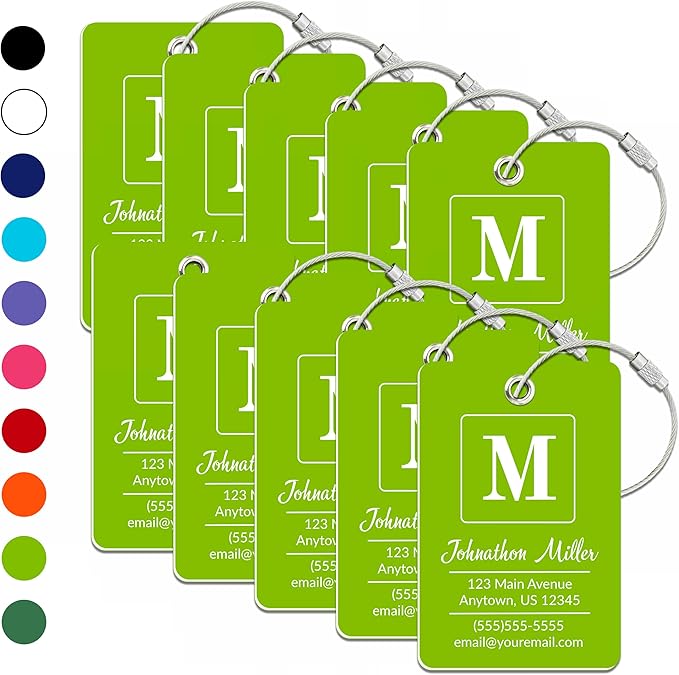Personalized Luggage Tag | 10 Pack | Custom Luggage Tags for Suitcases | Kids Backpack Tag | 10 Color Options & Choose Font, Font Color