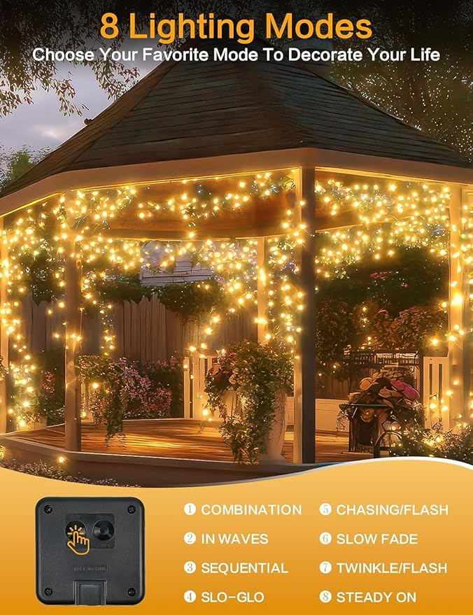 Solar String Lights Outdoor, 6 Pack Each 100 LED Solar Fairy Lights for Outside Waterproof Copper Wire with 8 Modes Solar Twinkle Lights for Garden Yard Tree Wedding Christmas Decor (Warm White)