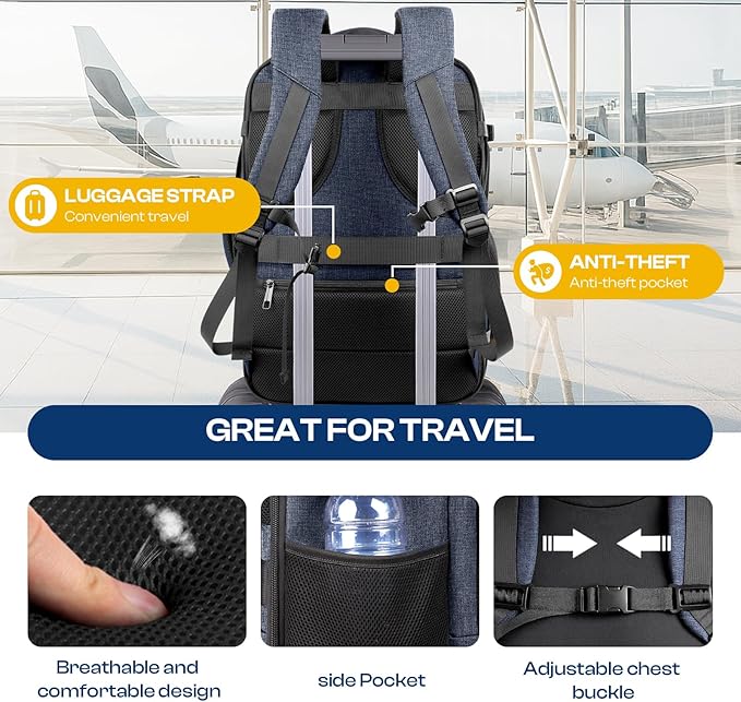 Carry on Backpack, 35L-45L Expanable Travel backpack, TSA Airplane Approved