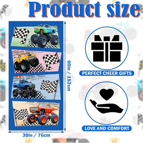 **Skiennix Monster Truck Beach Towel - Quick-Dry Microfiber for Kids | 30 x 60 Inch Racing Car Design**