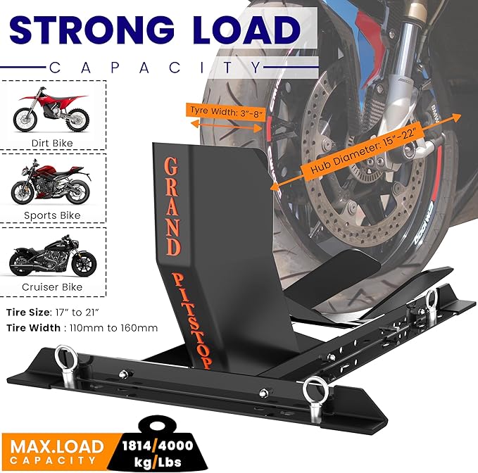 GRAND PITSTOP Universal Wheel Chock for Motorcycle Stand for Trailer Completely Adjustable Detachable Foldable Wheel Chock (Black)