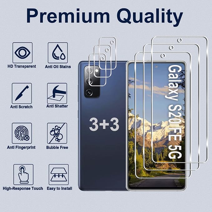 Galaxy S20 FE 5G Screen Protector + Camera Lens Protector, HD Tempered Glass